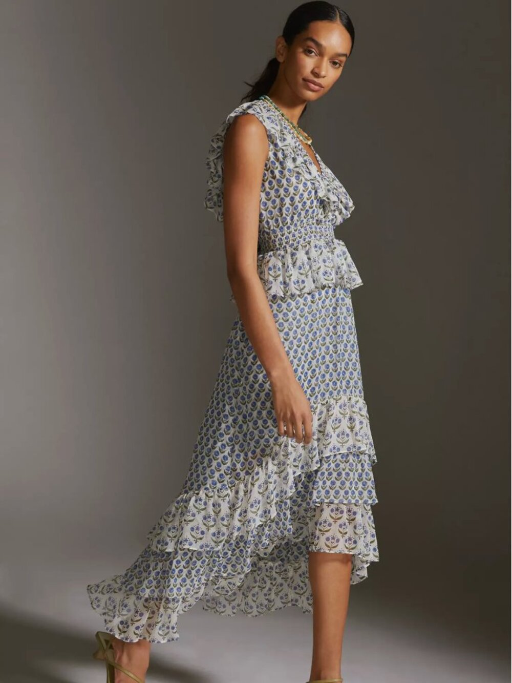 MISA Ruffle-Tiered Midi Dress